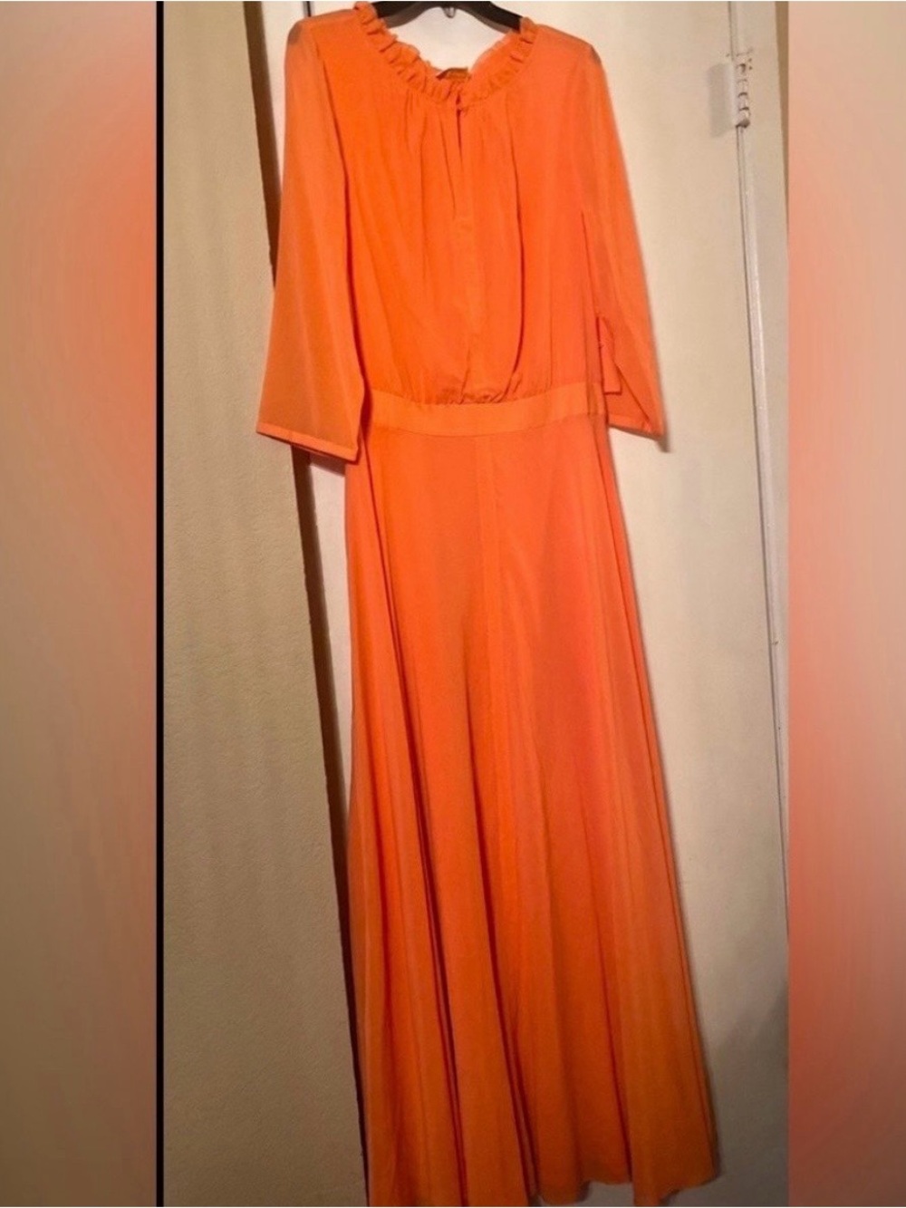 Tory Burch Bright Orange Ruffled Neck Maxi Dress. $895 original price